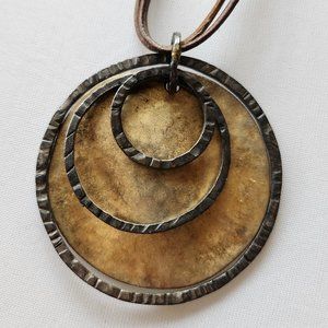Chico's Triple Circle Metal and Leather Necklace